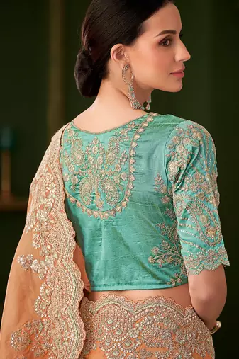 Saffron pure viscose georgette silk saree & tussar silk blouse