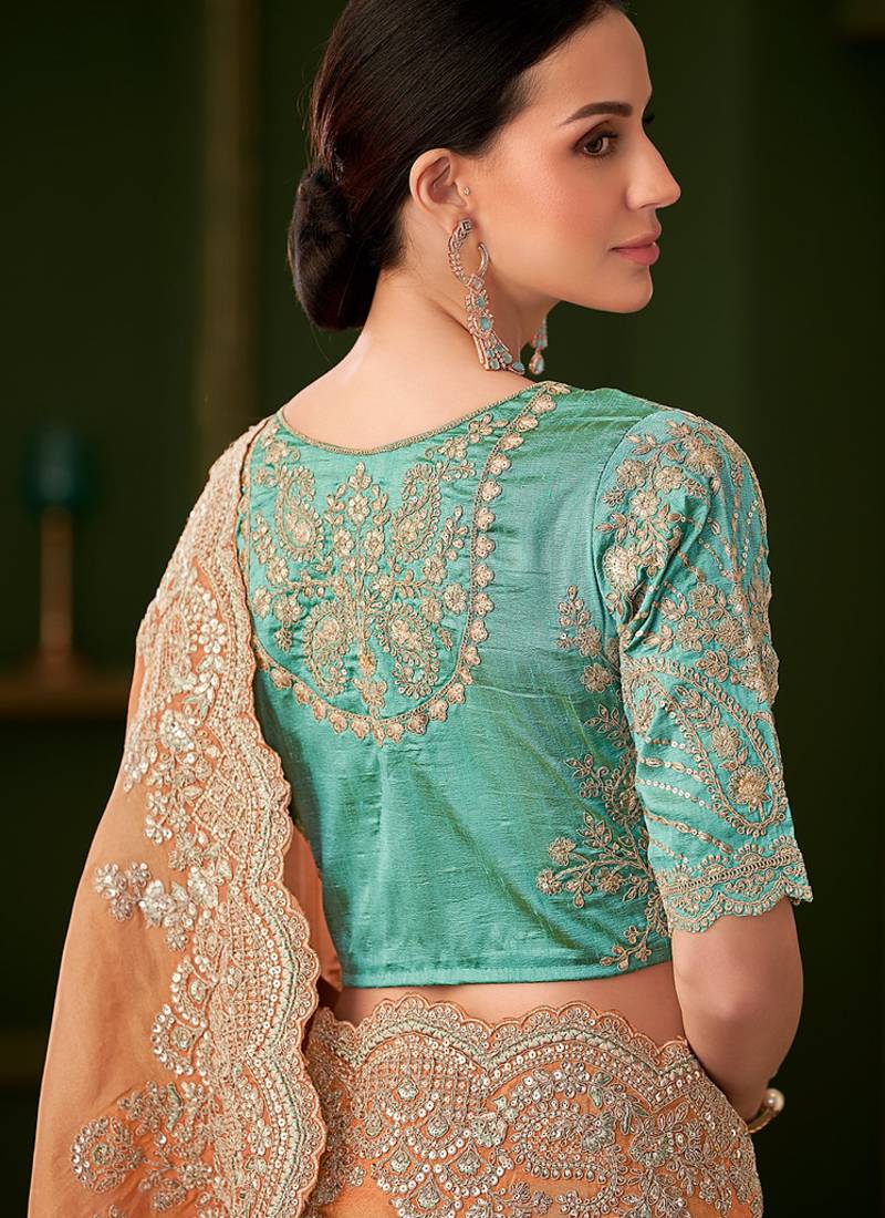 Saffron pure viscose georgette silk saree & tussar silk blouse