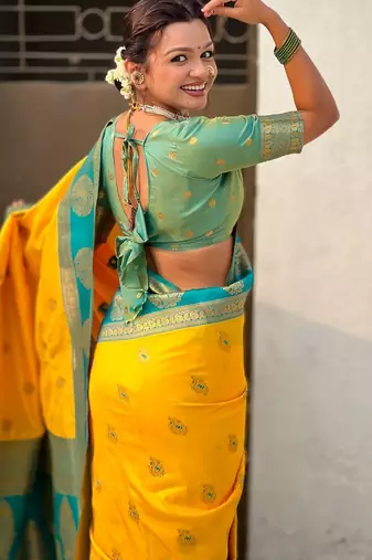 multicolor peacock zari woven soft art silk festive wear saree with unstitched blouse