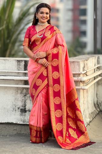 multicolor peacock zari woven soft art silk festive wear saree with unstitched blouse