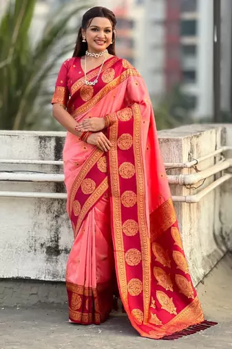 multicolor peacock zari woven soft art silk festive wear saree with unstitched blouse