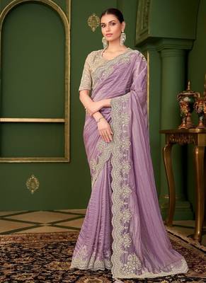 Onion colour georgette silk saree & tussar silk blouse 1