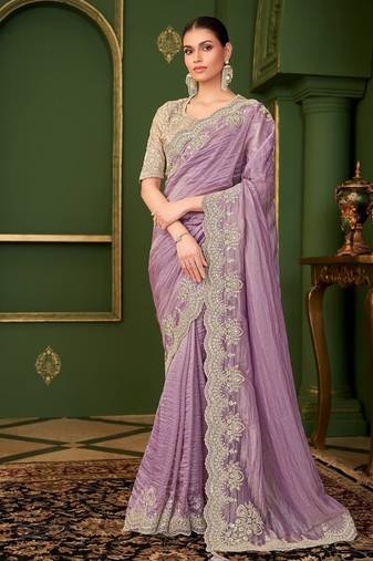 Onion colour georgette silk saree & tussar silk blouse