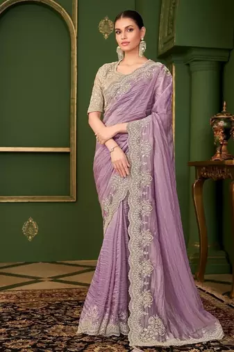 Onion colour georgette silk saree & tussar silk blouse