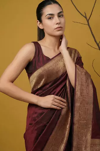 zari woven design art silk traditional wear saree with unstitched blouse