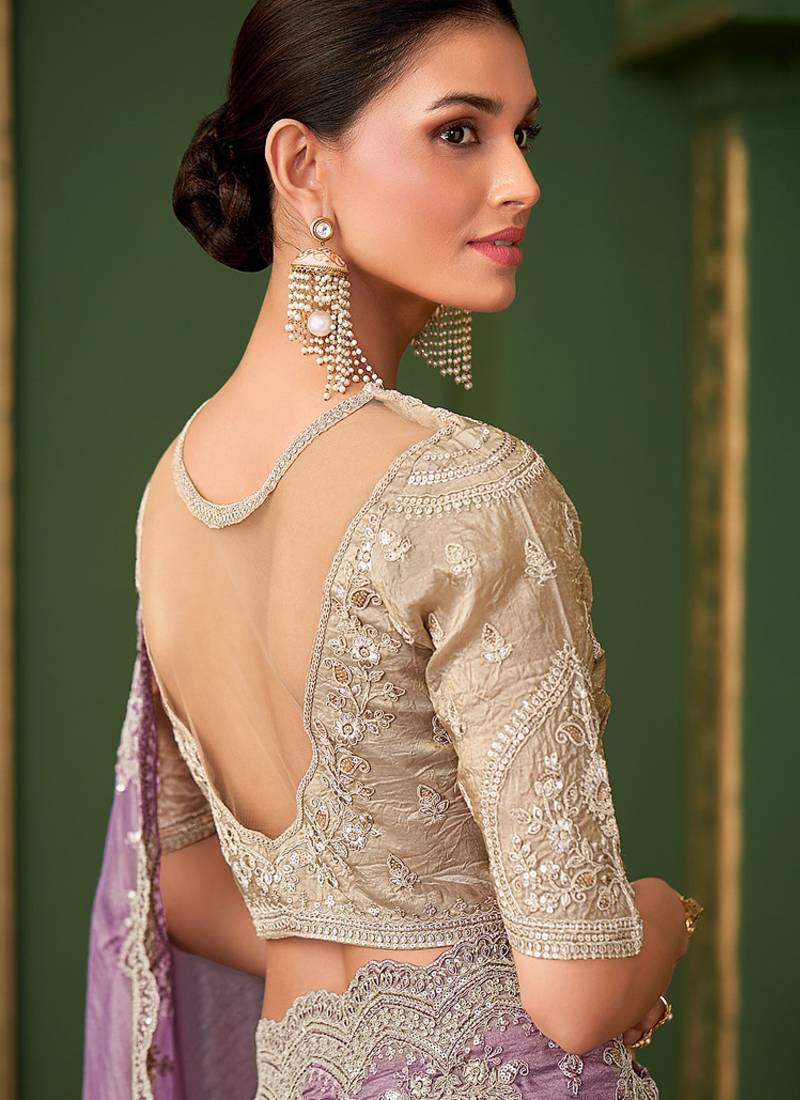 Onion colour georgette silk saree & tussar silk blouse