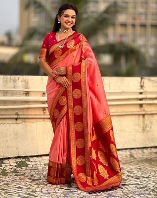 multicolor peacock zari woven soft art silk festive wear saree with unstitched blouse 2