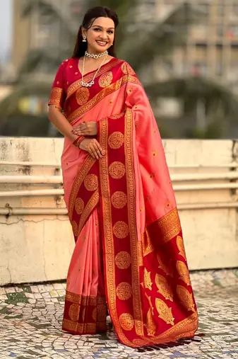 multicolor peacock zari woven soft art silk festive wear saree with unstitched blouse