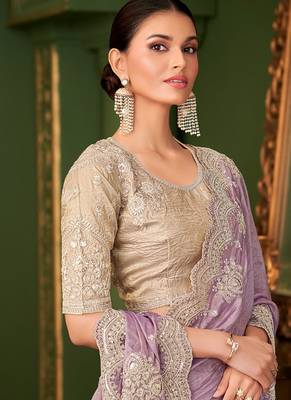 Onion colour georgette silk saree & tussar silk blouse 3