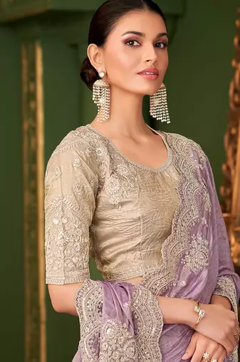 Onion colour georgette silk saree & tussar silk blouse