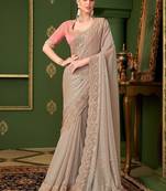 Chikoo sartin georgette silk saree & tussar silk blouse