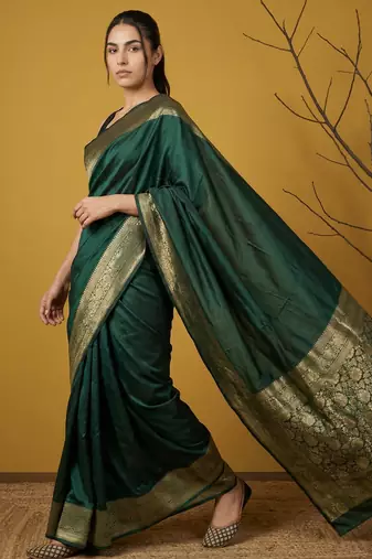 zari woven design art silk traditional wear saree with unstitched blouse