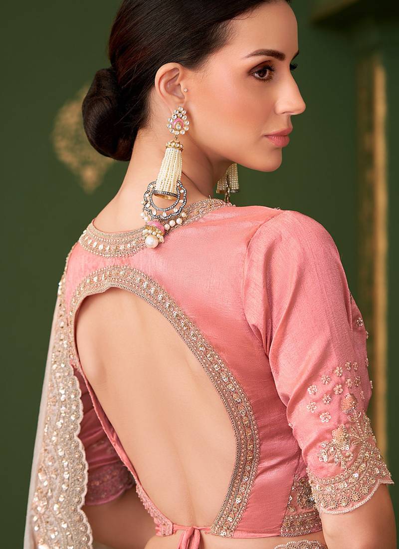 Chikoo sartin georgette silk saree & tussar silk blouse