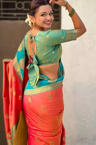 multicolor peacock zari woven soft art silk festive wear saree with unstitched blouse
