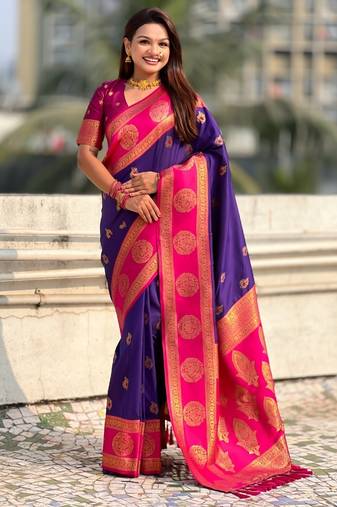 multicolor peacock zari woven soft art silk festive wear saree with unstitched blouse