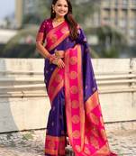 multicolor peacock zari woven soft art silk festive wear saree with unstitched blouse