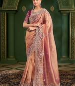 Peach colour orange georgette saree & tussar silk blouse