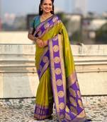 multicolor peacock zari woven soft art silk festive wear saree with unstitched blouse