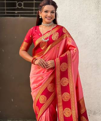 multicolor peacock zari woven soft art silk festive wear saree with unstitched blouse 3