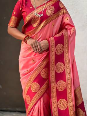 multicolor peacock zari woven soft art silk festive wear saree with unstitched blouse 5