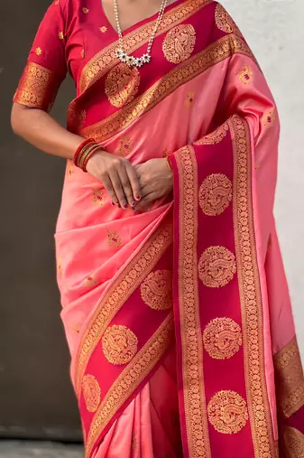 multicolor peacock zari woven soft art silk festive wear saree with unstitched blouse