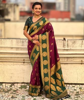 multicolor peacock zari woven soft art silk festive wear saree with unstitched blouse 1