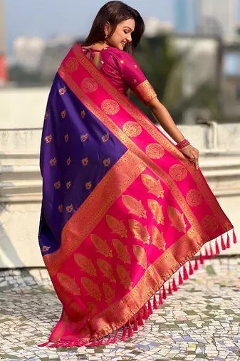 multicolor peacock zari woven soft art silk festive wear saree with unstitched blouse