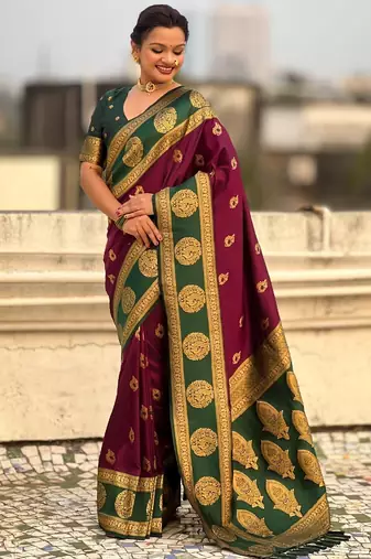 multicolor peacock zari woven soft art silk festive wear saree with unstitched blouse