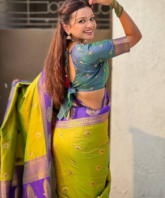 multicolor peacock zari woven soft art silk festive wear saree with unstitched blouse 4