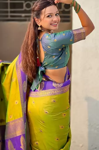 multicolor peacock zari woven soft art silk festive wear saree with unstitched blouse