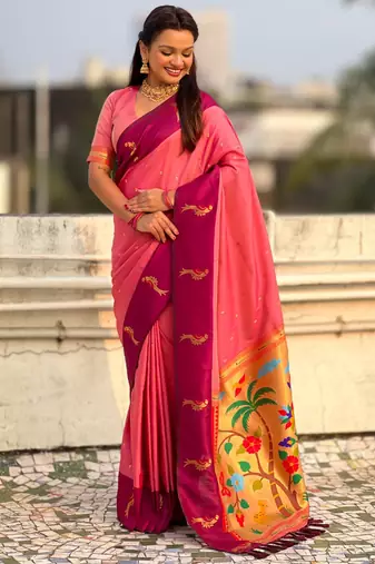 multicolor zari woven pichwai inspired premium soft art silk festive wear saree with unstitched blouse