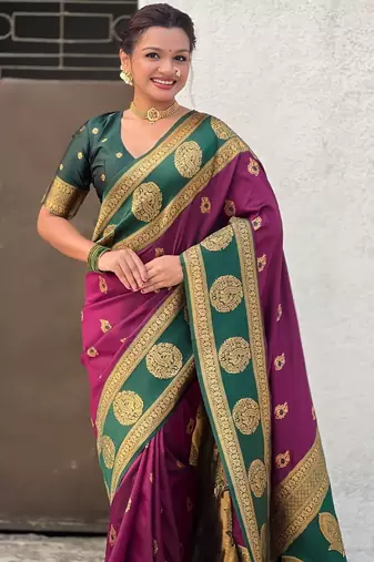 multicolor peacock zari woven soft art silk festive wear saree with unstitched blouse