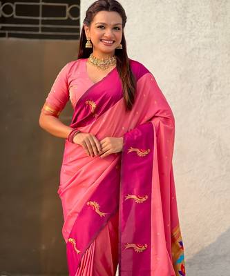 multicolor zari woven pichwai inspired premium soft art silk festive wear saree with unstitched blouse 3