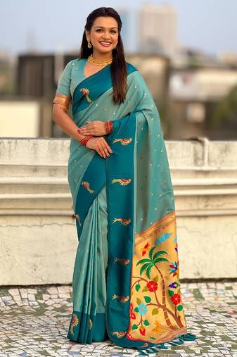 multicolor zari woven pichwai inspired premium soft art silk festive wear saree with unstitched blouse