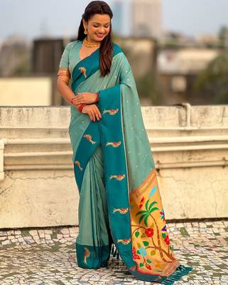 multicolor zari woven pichwai inspired premium soft art silk festive wear saree with unstitched blouse 2