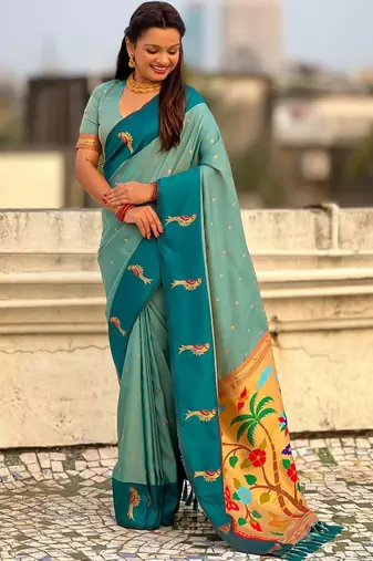 multicolor zari woven pichwai inspired premium soft art silk festive wear saree with unstitched blouse