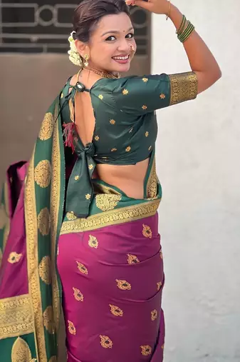 multicolor peacock zari woven soft art silk festive wear saree with unstitched blouse