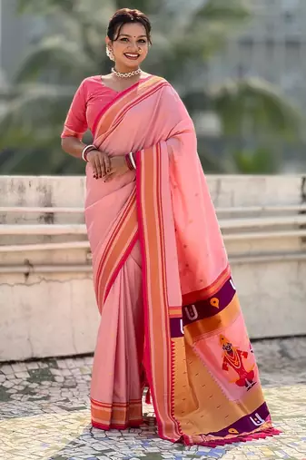 multicolor tilak zari woven soft art silk traditional paithani saree with unstitched blouse