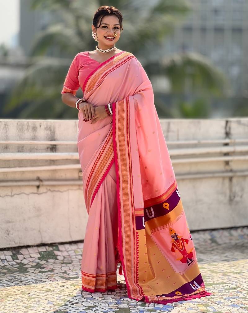 multicolor tilak zari woven soft art silk traditional paithani saree with unstitched blouse
