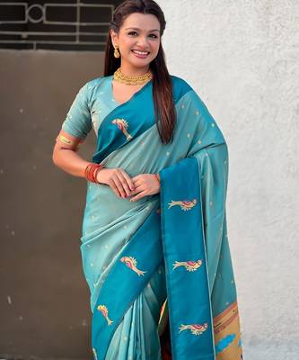 multicolor zari woven pichwai inspired premium soft art silk festive wear saree with unstitched blouse 3
