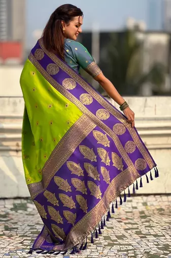 multicolor peacock zari woven soft art silk festive wear saree with unstitched blouse