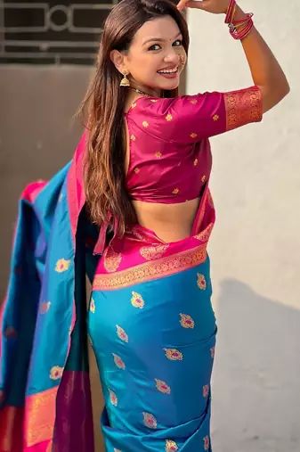 multicolor peacock zari woven soft art silk festive wear saree with unstitched blouse
