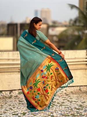 multicolor zari woven pichwai inspired premium soft art silk festive wear saree with unstitched blouse 5