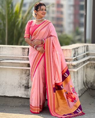 multicolor tilak zari woven soft art silk traditional paithani saree with unstitched blouse 2