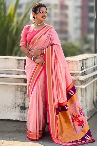multicolor tilak zari woven soft art silk traditional paithani saree with unstitched blouse