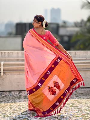 multicolor tilak zari woven soft art silk traditional paithani saree with unstitched blouse 5