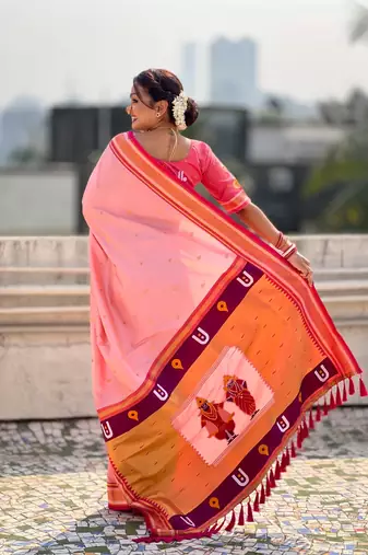 multicolor tilak zari woven soft art silk traditional paithani saree with unstitched blouse