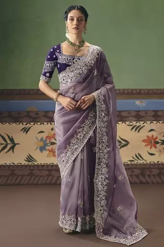Light wine designer embroidery fancy occasion wear saree