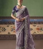 Light wine designer embroidery fancy occasion wear saree