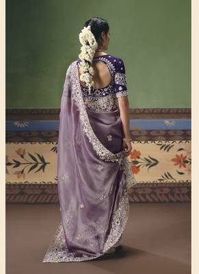 Light wine designer embroidery fancy occasion wear saree 2